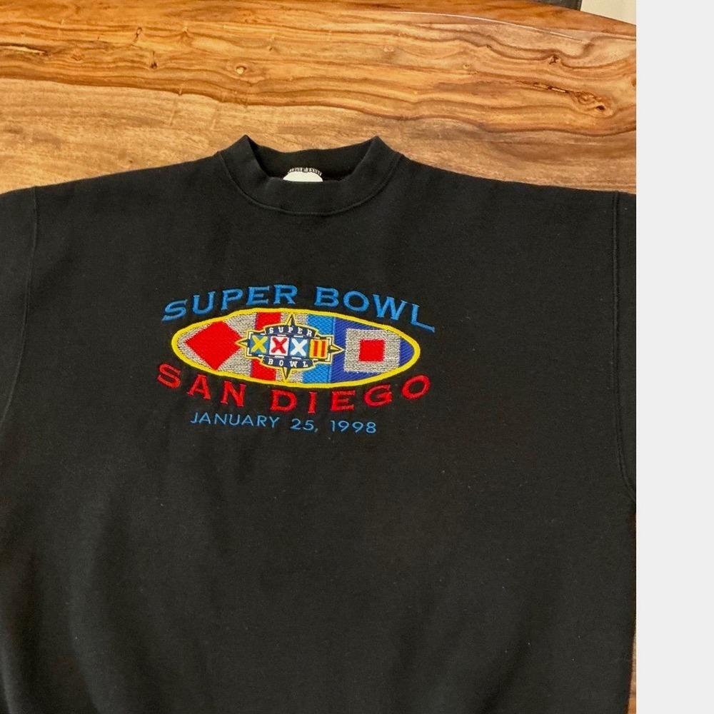 Vintage 1998 Super Bowl XXXII San Diego Sweatshirt Tultex USA Black Large NFL - Picture 10 of 11